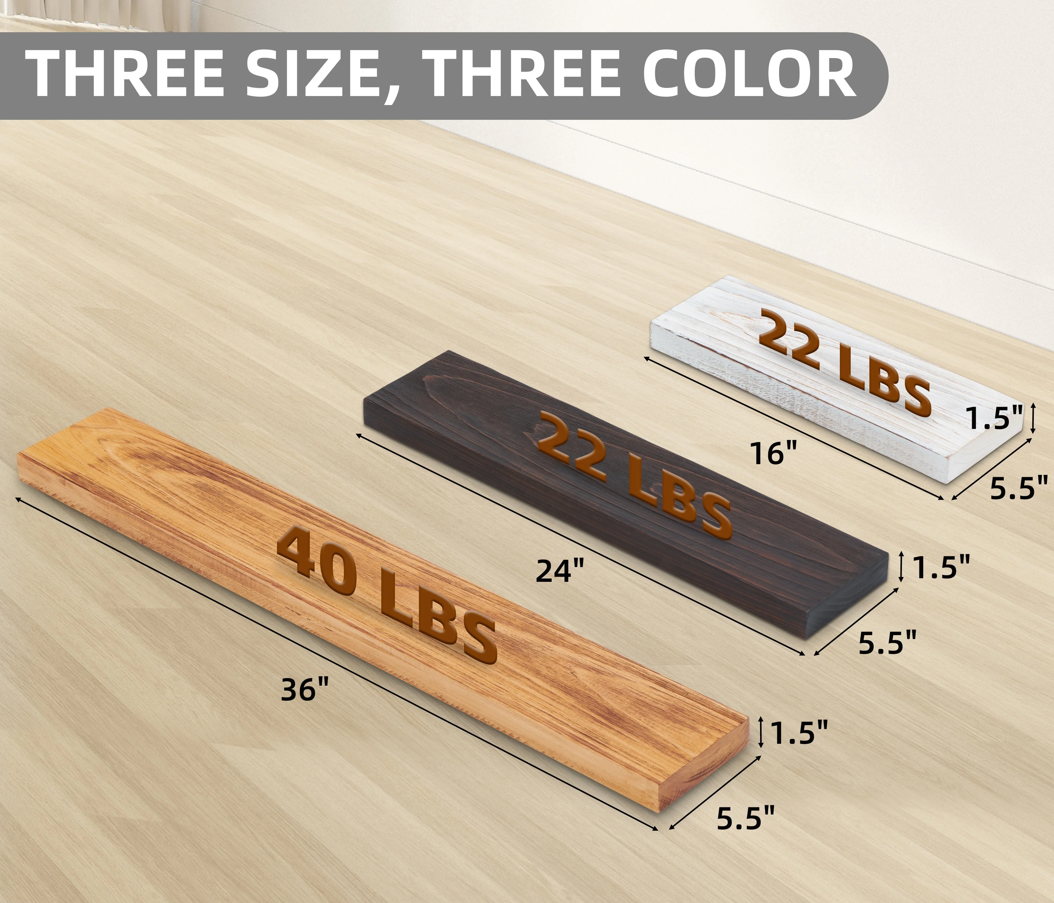 Bathroom Kitchen Bedroom Living Room Set of 2 Wall Decor Shelves Wall Wood Mounted Farmhouse Floating 