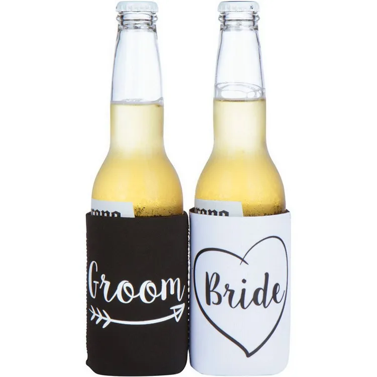 Bride and Groom party used neoprene 330ml beer can cooler stubby holder sleeves