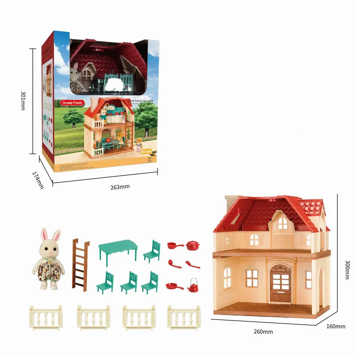 Two floor play house toy kids kitchen set toy pretend play preschool rabbit house play set animals family toys for kids