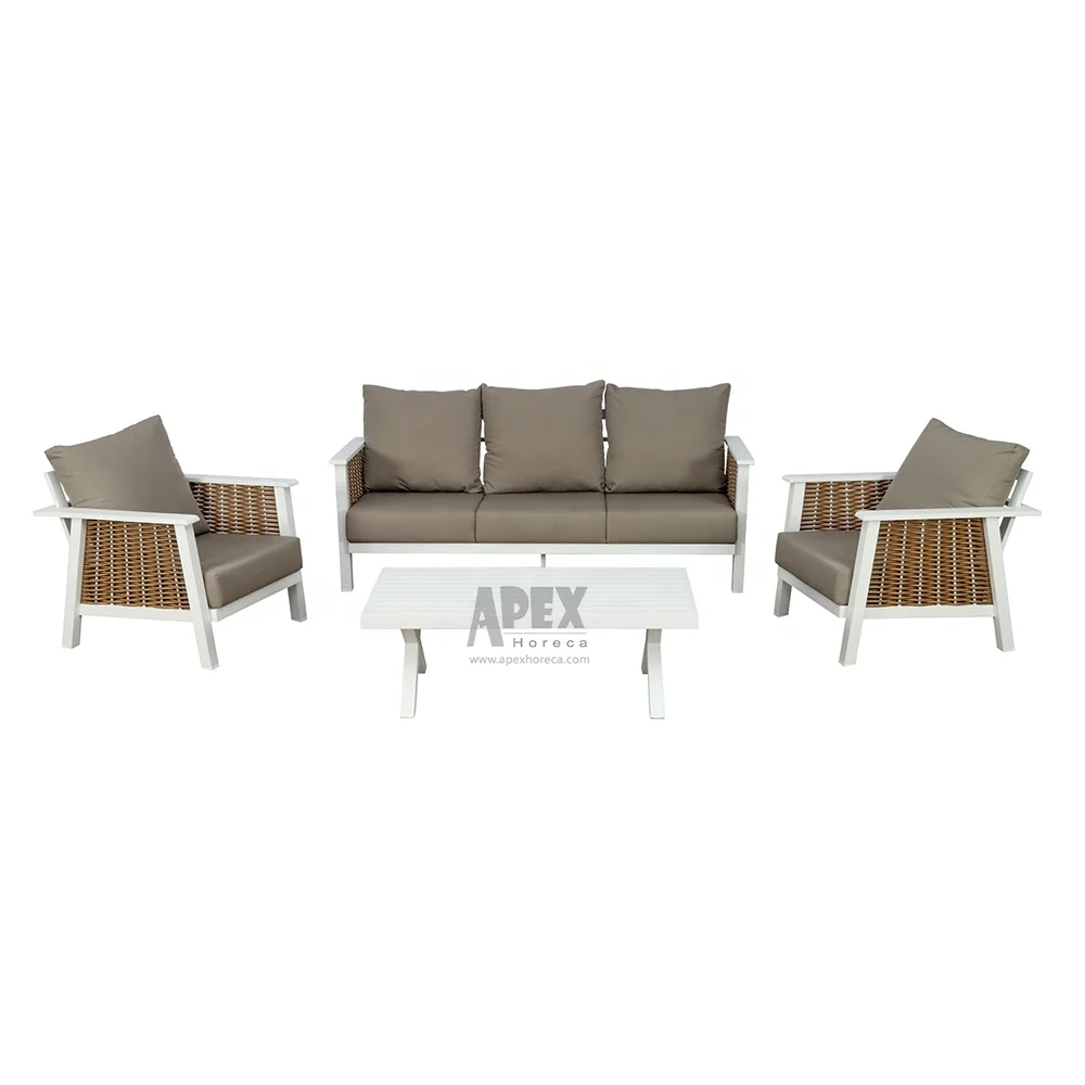 Garden Furniture Premium foam fill the cushion Hand weaving with synthetic rattan Waterproof Fabric Sofa Set