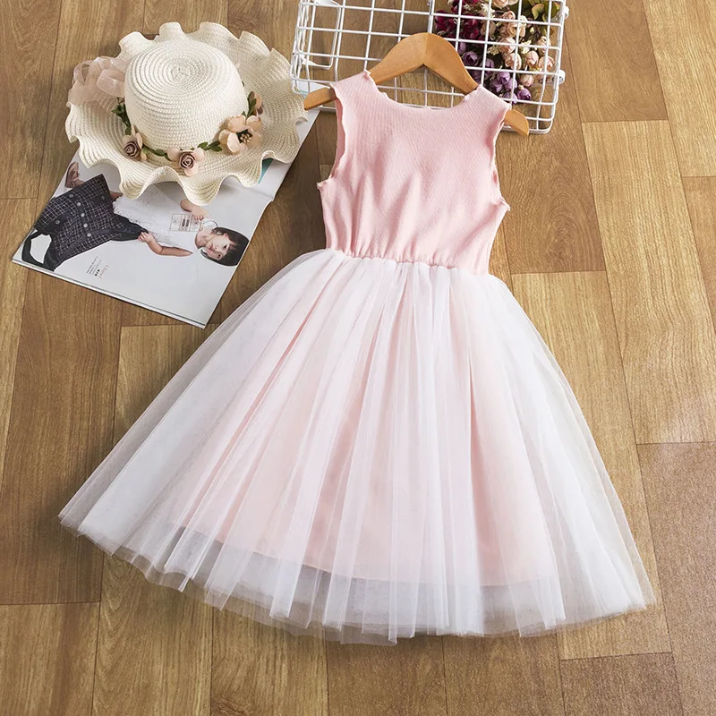 Summer New Round Neck Sundress Dress Girls White Swan Mesh Princess Skirt Korean Style A-line Fairy