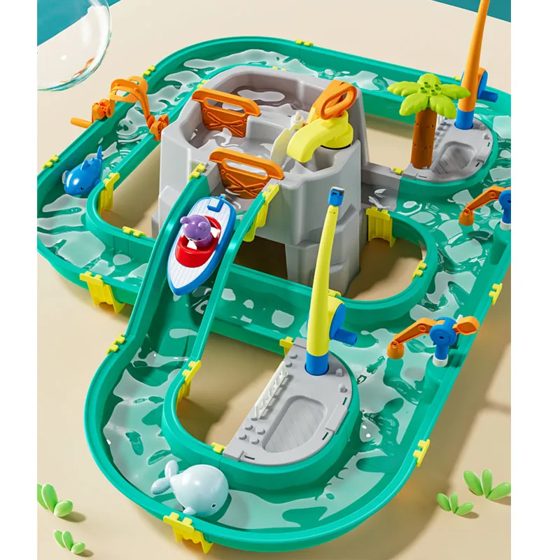 2024 Hot summer toys water rafting adventure park track can DIY fishing assembly set beach toys