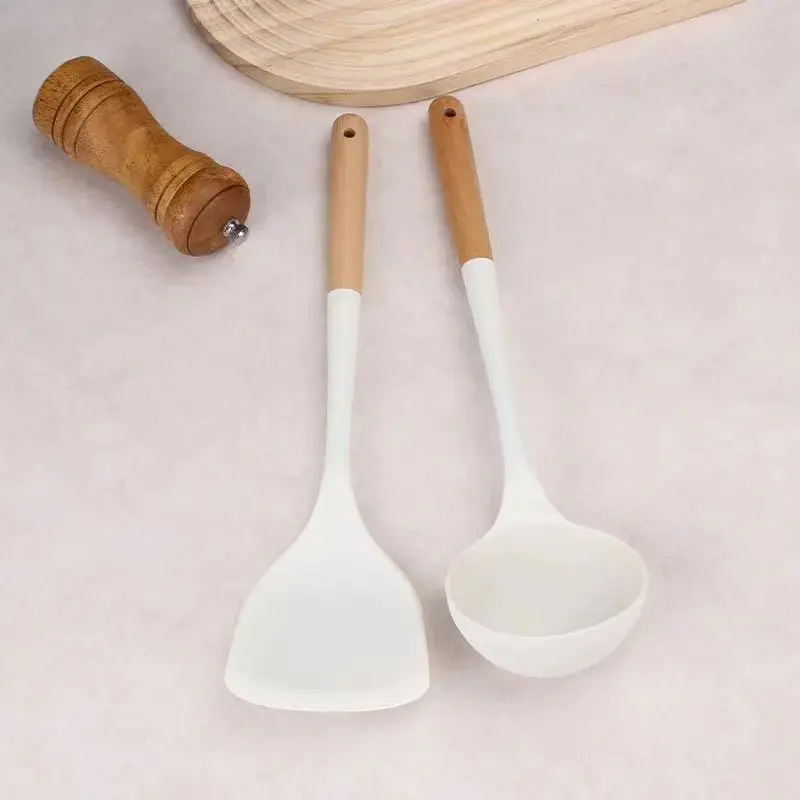 2 Pieces Set Silicone Kitchenware Soup-Spoon Spatula Colander Spoon Non-stick Pan Kitchen Supplies Kitchen Cooking Tools