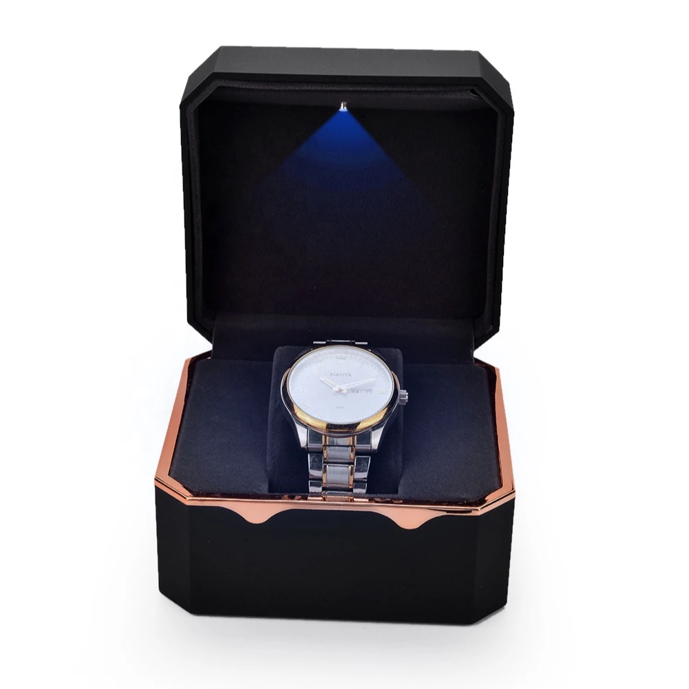 Лидер продаж роскошный органайзер для часов со светодиодной подсветкой черный красный цвет ремешок хранения Подарочная