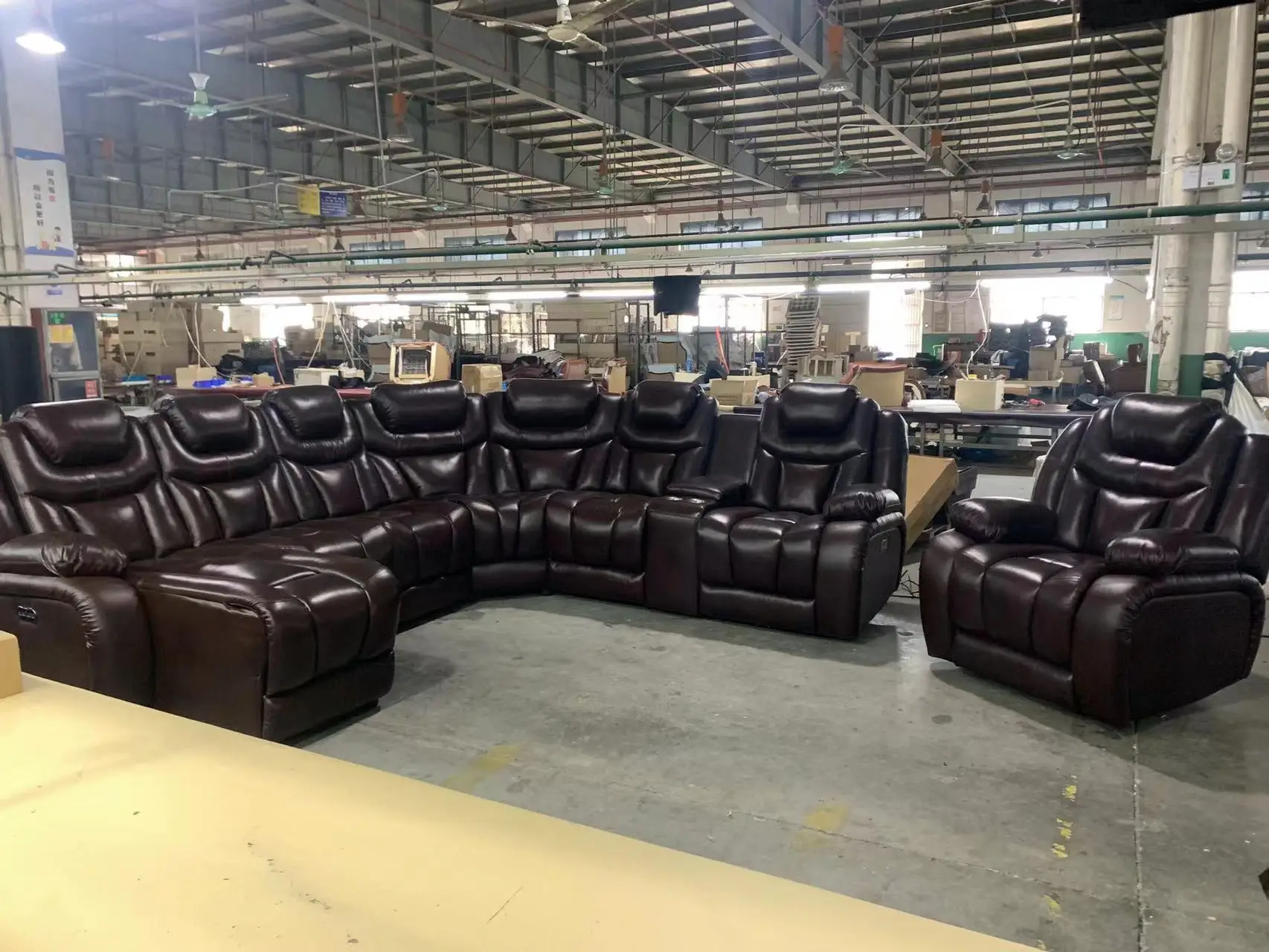 luxury sitting room home furniture 7 seater U L shaped modern leather power electric sectional sofa set recliner