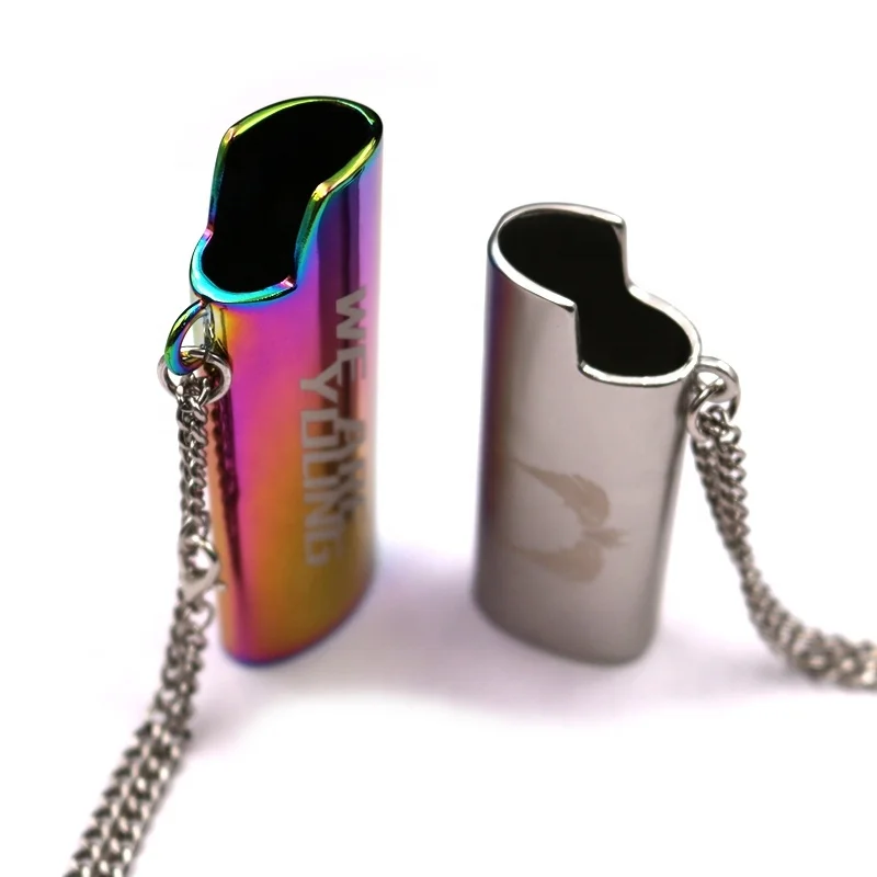 High Quality Custom logo big small size Colorful metal zinc alloy bic Lighter Case Lighter chassis with necklace