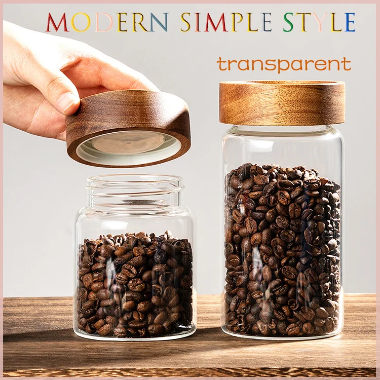 2024 New Arrivals Glass Sealed Jar Acacia Wood Lid Jar Storage Jar For Tangerine Peel Kitchen Storage Food Tea