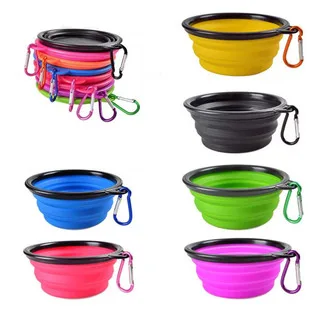 Multi color Collapsible Travel Plastic Foldable Pet Food Feeders Bowls
