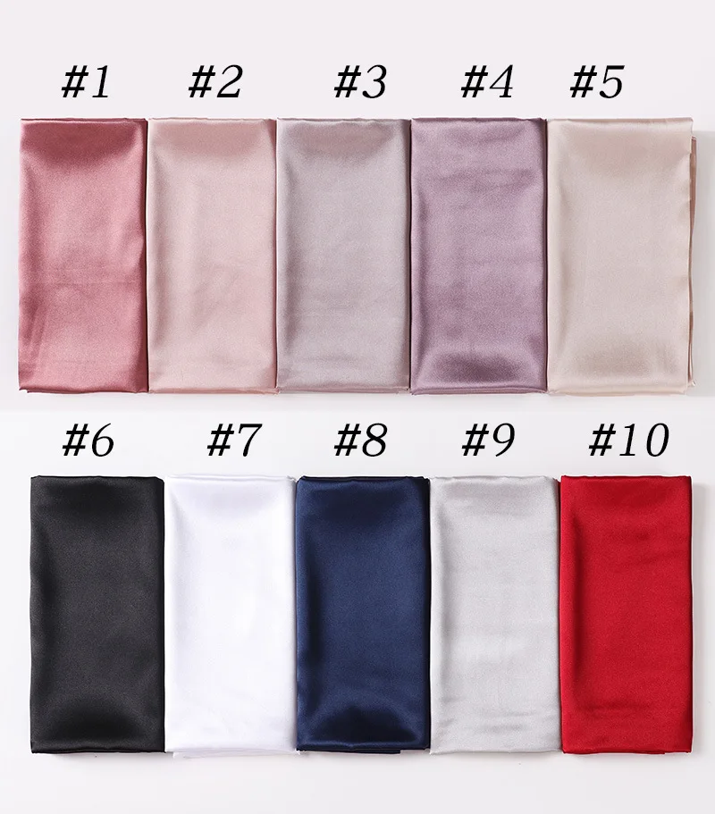 Wholesale High Quality Lightweight Malaysia Ladias Plain Color Satin Scarf Shawl Wrap Bawal Muna Muslim Women Silk Stain Hijabs