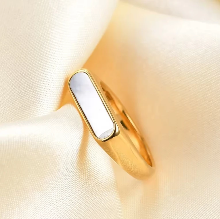 Stainless Steel Rings shell Drop Black Oil 18k Gold plated Anti Tarnish Signet Ring Waterproof Jewelry Signet Rings For Women