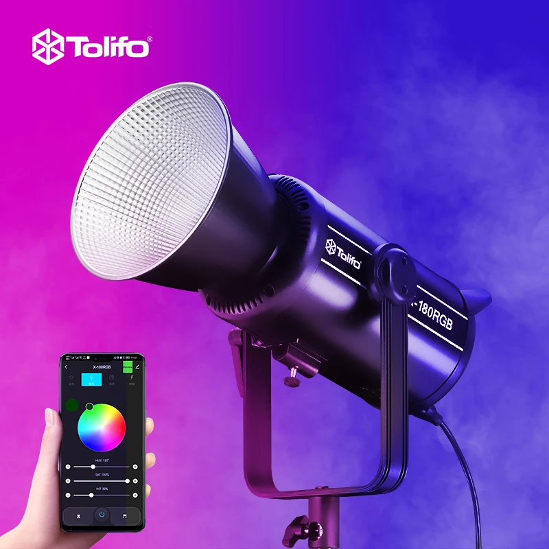 Tolifo X-180RGB 180W 2700-6500K RGB Led Video Light Continuous Output With Bowens Mount APP Control PK 150W Studio Light