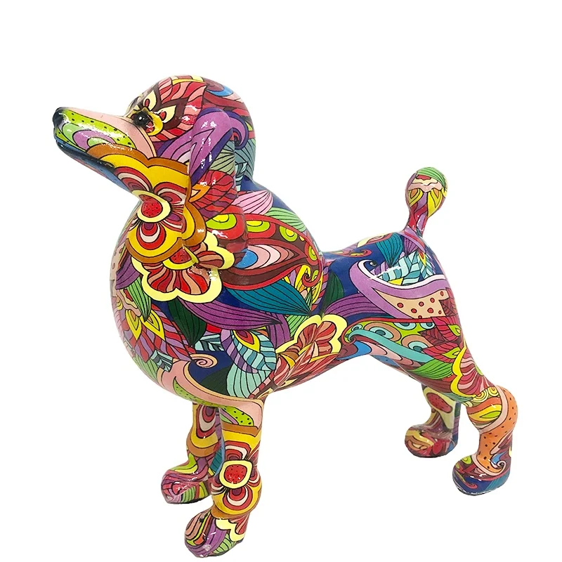 Hot sale groovy resin poodle dog sculptures for home decor unique color cute dog figurines for shelf decor luxury home ornaments