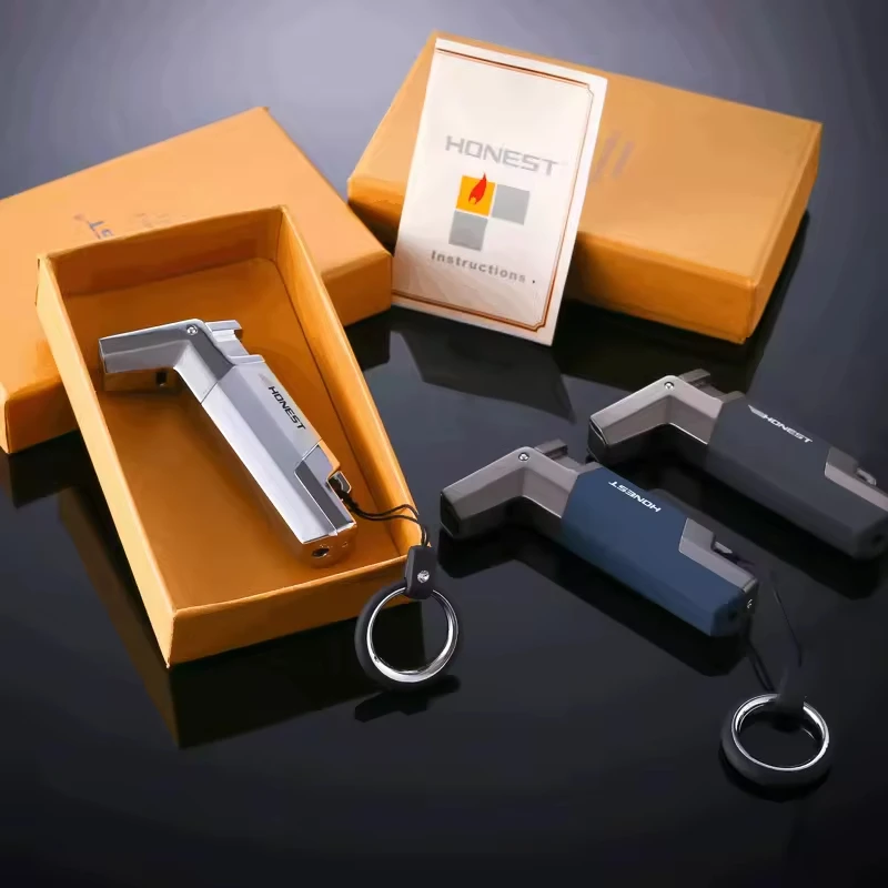 Custom Logo Metal Keychain Lighter Inflatable Cigarette Lighter creative jet flame design butane gas for business gifts