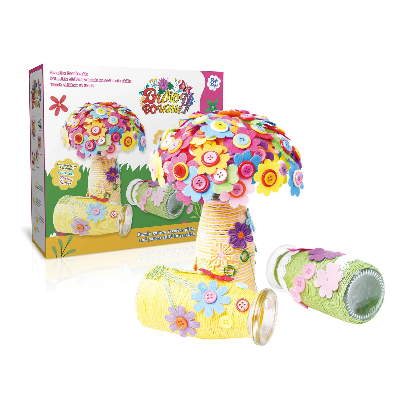 2025 Montessori Toys Educational Multi-Functional Button Flower Bouquet Colorful Vase Creative Art Diy Crafts Girls Toys