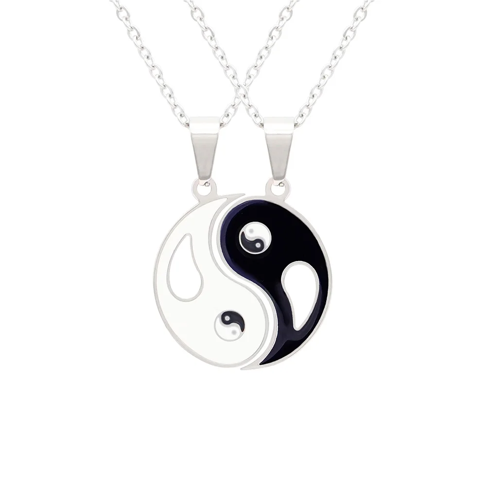 Surprise Price Trendy Chinese Tai Chi Yin Yang Round Necklaces For Lover Stainless Steel Couple Necklace Valentines Gift