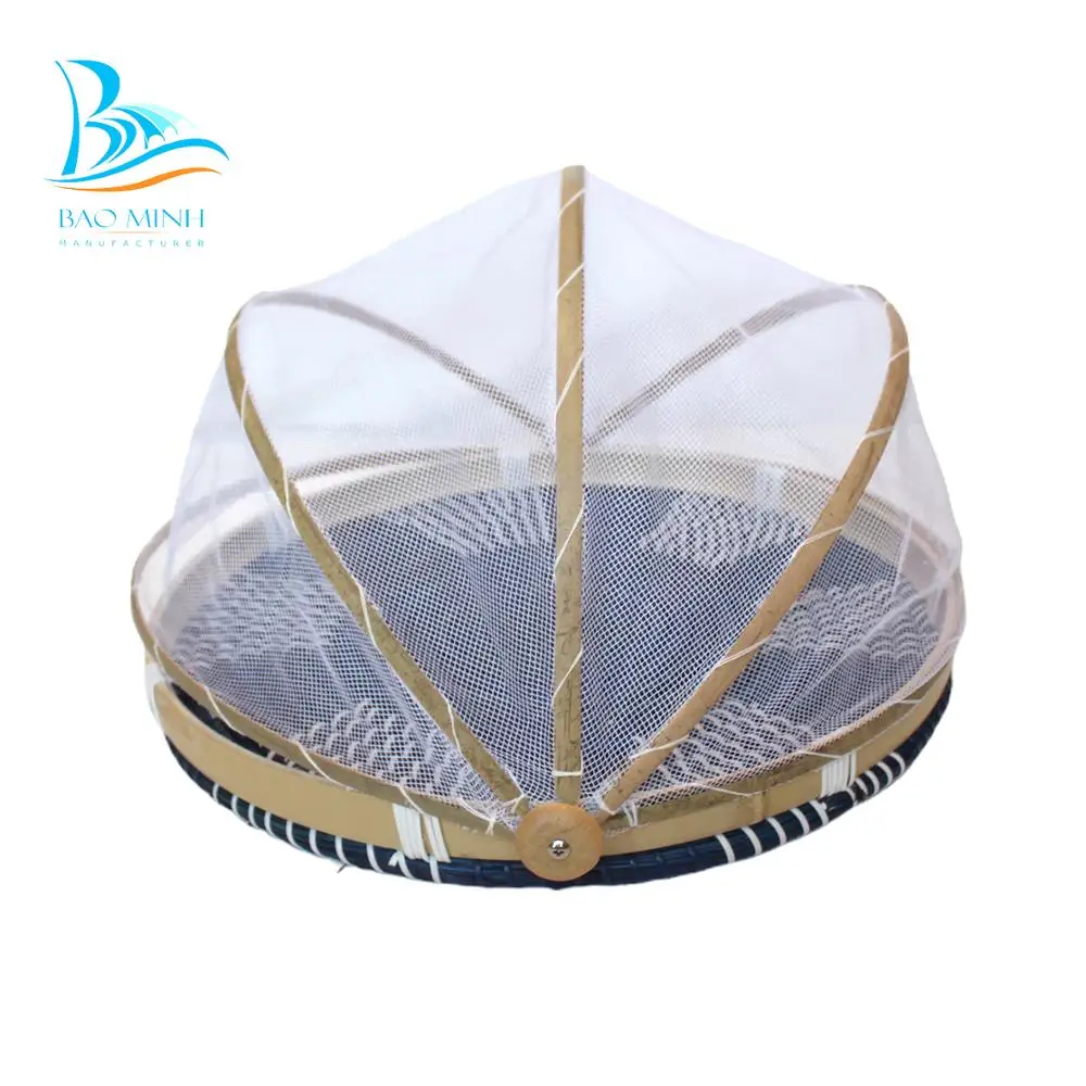 
Round bamboo food cover lid with patterned bottom from Vietnam 