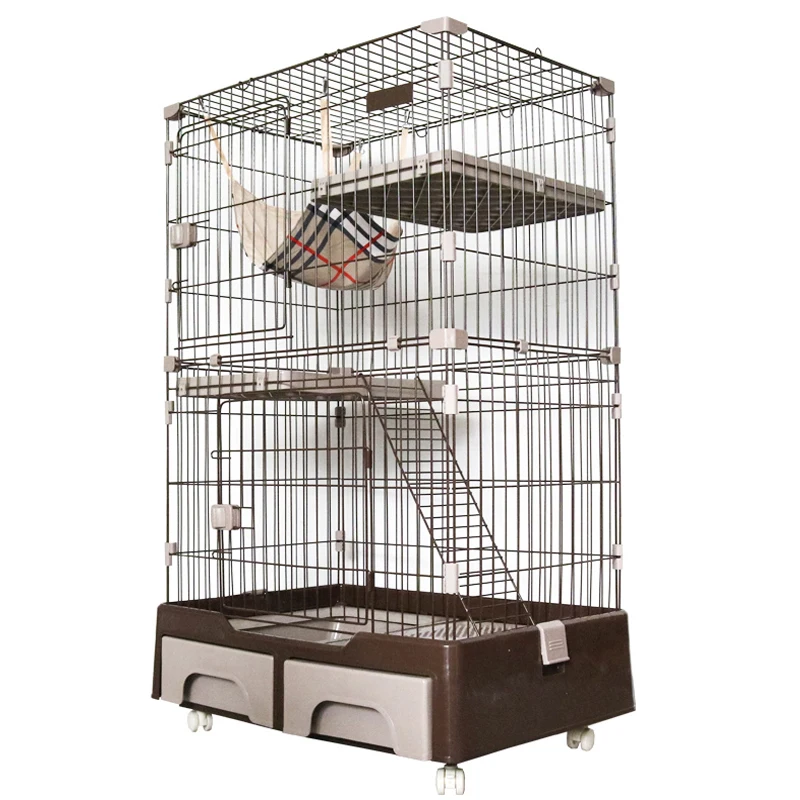 direct deal Factory Price Large Breeding Pet Crate 3 Tier Cat Cage Playpen Metal Wire Cat Home Cages With Drawer For Pet  house