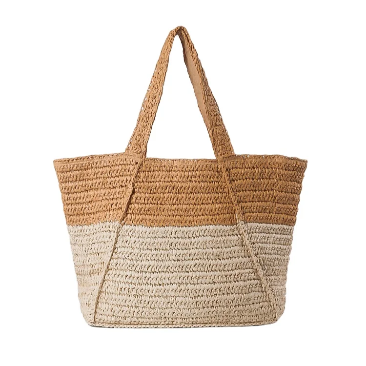 Hot sale new design big paper straw tote bag women natural handbags handmade raffia tote bag