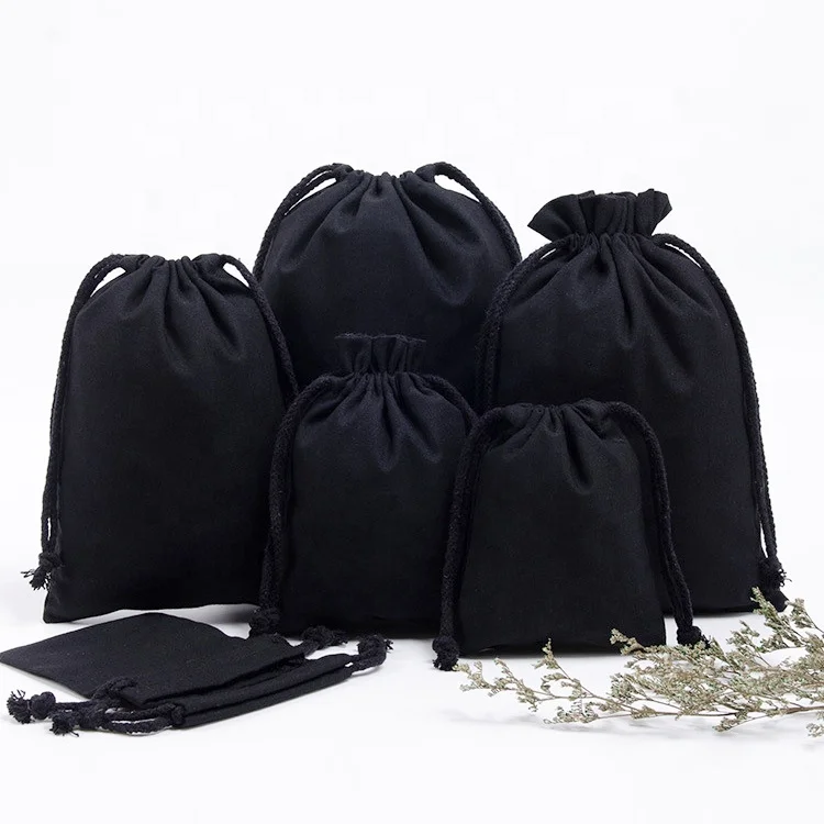 Eco friendly Canvas Printed Cotton Linen Drawstring Bags Packaging Custom Logo Draw String Bag Black Cheap Dust Bag