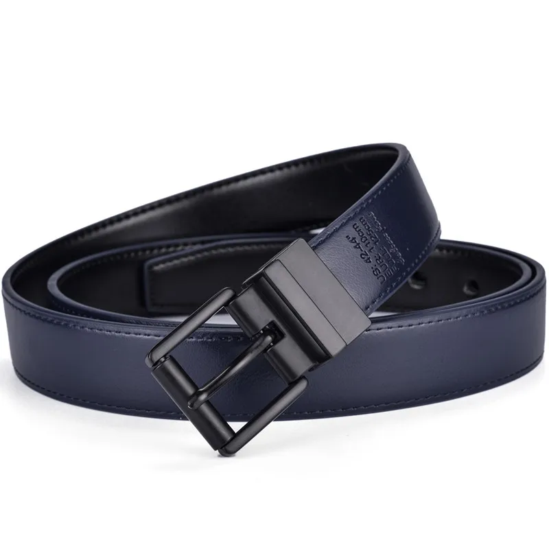 New Female Leather Belt  2.8CM Black and Blue Reversible Genuine Leather Belts for Women with Rotated Buckle