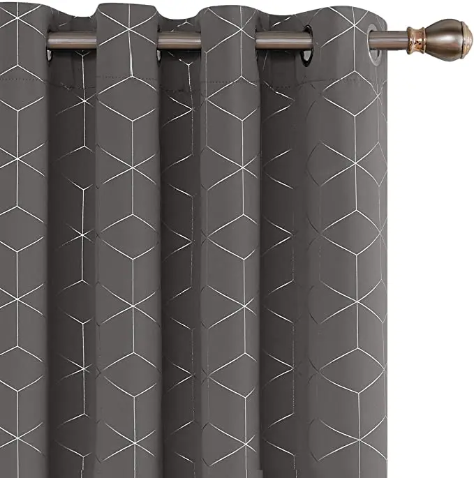 New Design Silver Diamond Foil Print Grommet Window Panels Thermal Insulated Blackout Curtains For Living  Room Bedroom
