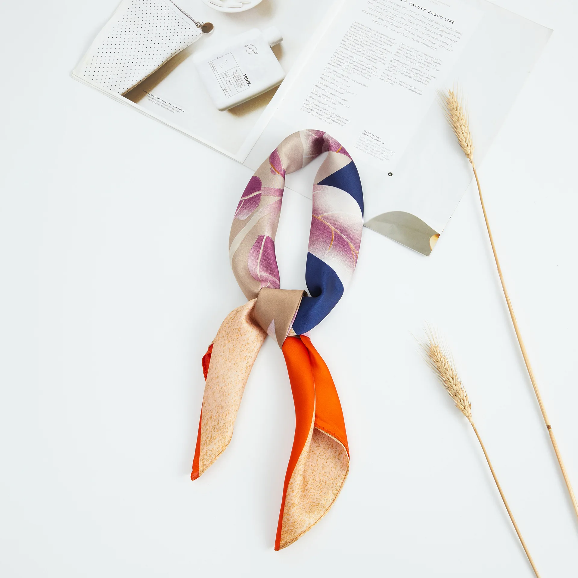 Innovation is unique autumn leaf printing design women bandana square scarf women hijab slik hair scarf