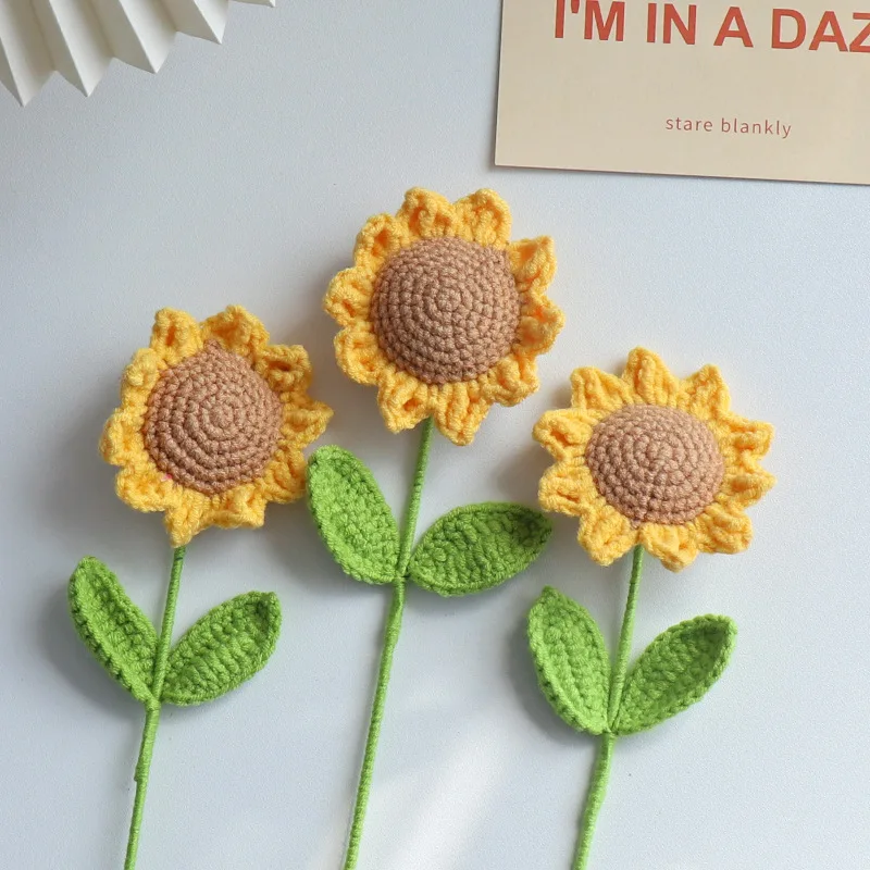 Yopin-2405 Wholesale Handmade Woven Sunflower Gift Flowers Crochet Yarn Sunflowers