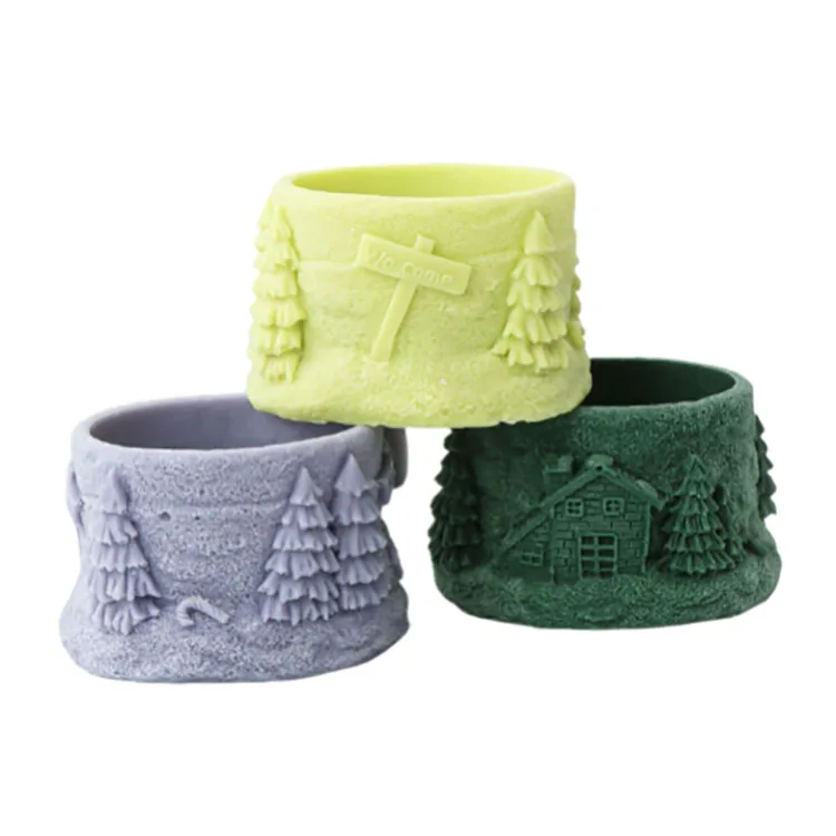 Christmas Scene Candle Cup Silicone Mold Soy Wax Candle Container Christmas Gift Casting Mould DIY Concrete Flower Pot Making