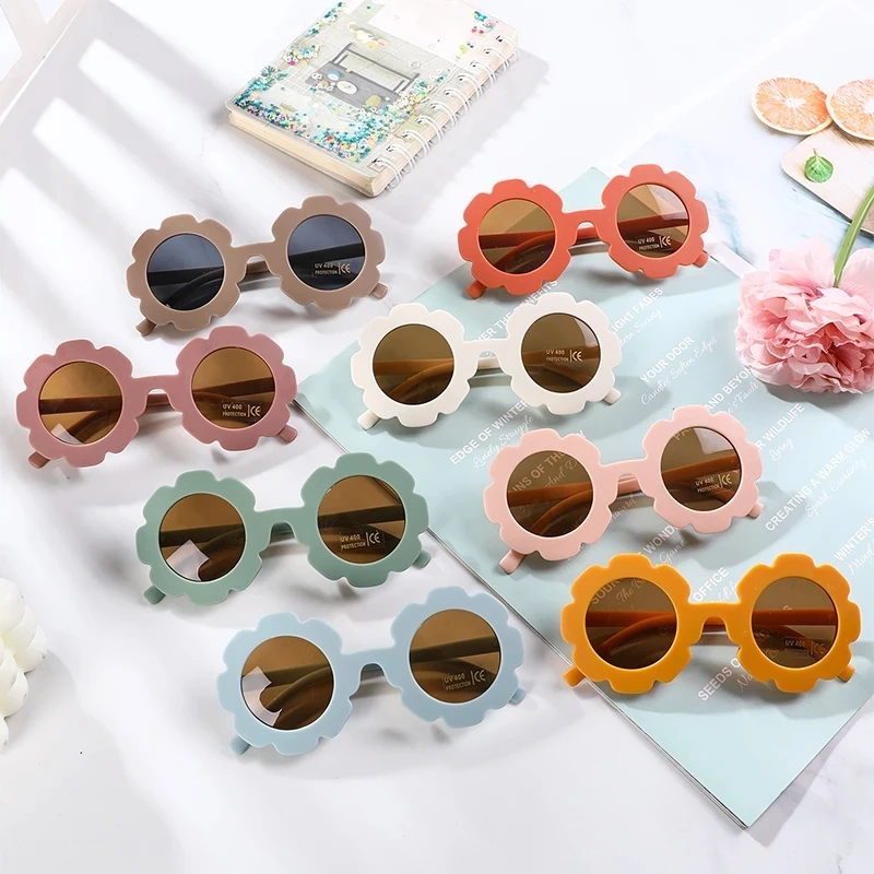 Wholesale New Sun Flower Round Cute Kids Flower Sunglasses Bulk UV400 for Boy Girls Toddler Lovely Baby Sun Glasses