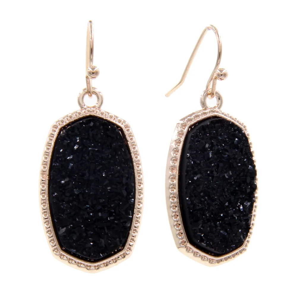 luxury designer jewelry women Oval Style Resin Drusy Druzy Charms Earings Brand Jewelry for Wedding Party Gift Christmas RGOLD