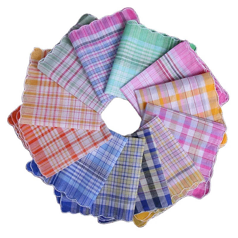 Polyester Cotton Crescent Edged Lattice Ladies Handkerchief