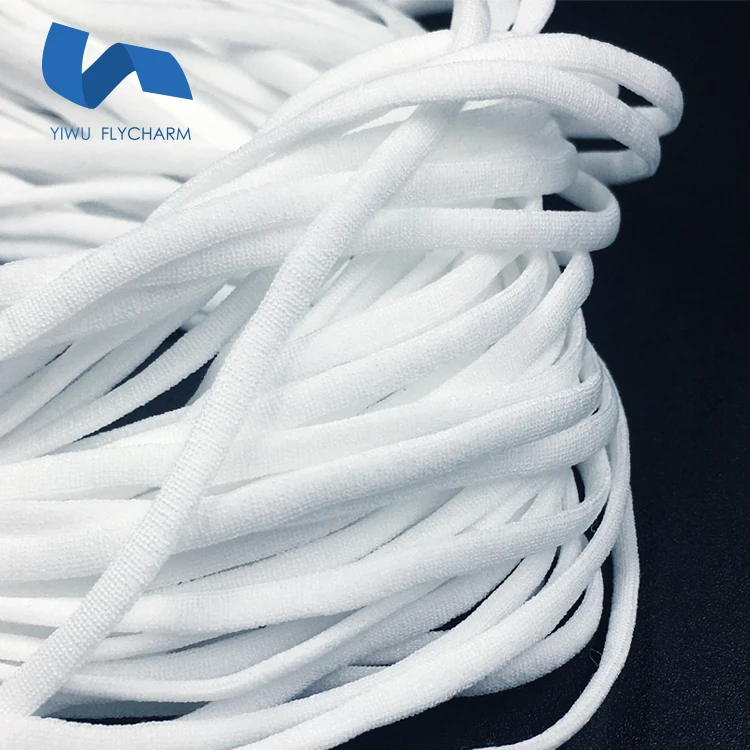 
Manufacturer wholesale high quality white color flat 3mm elastic cord for facial mask ear loop 