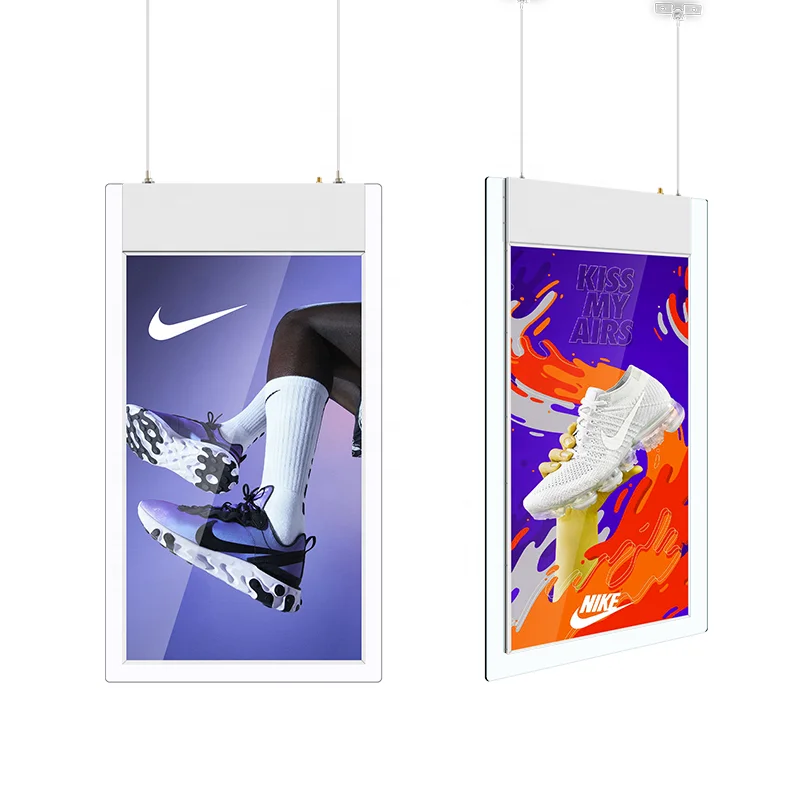 Hanging Double Side Digital Signage High Brightness Shop Retail Window Advertising Screen 55IN Ceiling LCD Window Facing Display