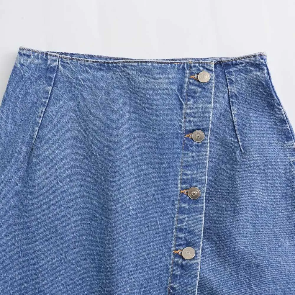 PB&ZA Women 2024 summer New Chic Fashion Double flapper Midi Skirt Vintage High Waist Female Skirts Mujer