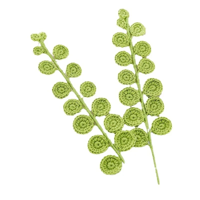 Floral Arrangement Handmade Knitted Greenery Plant Artificial Crochet Green Eucalyptus Leaves For Home Decoration