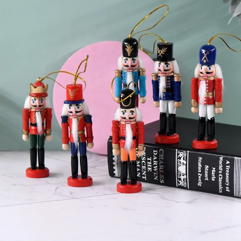 6pcs Nutcracker Ornament Wooden Toys Action Figure Statues Christmas Nutcracker Hanging Doll Mini Soldier Decorations