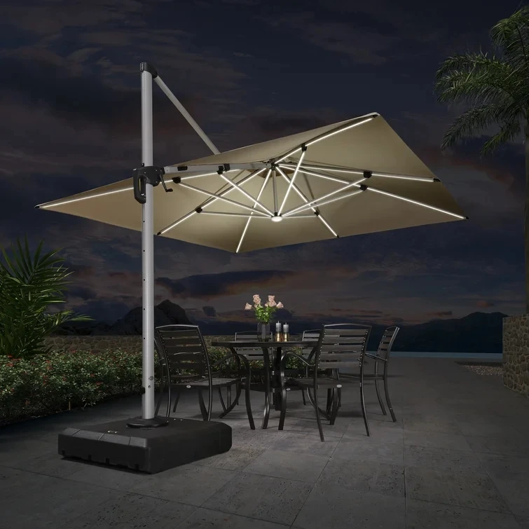 Uplion Aluminum Garden Cantilever Umbrella Solar Lights Outdoor LED Sunshade Parasol Big Square Patio Roma Umbrella