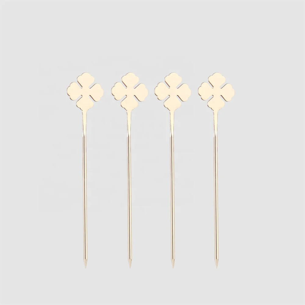 Factory direct stainless steel Four Leaf Clover metal party cocktail ice picks
