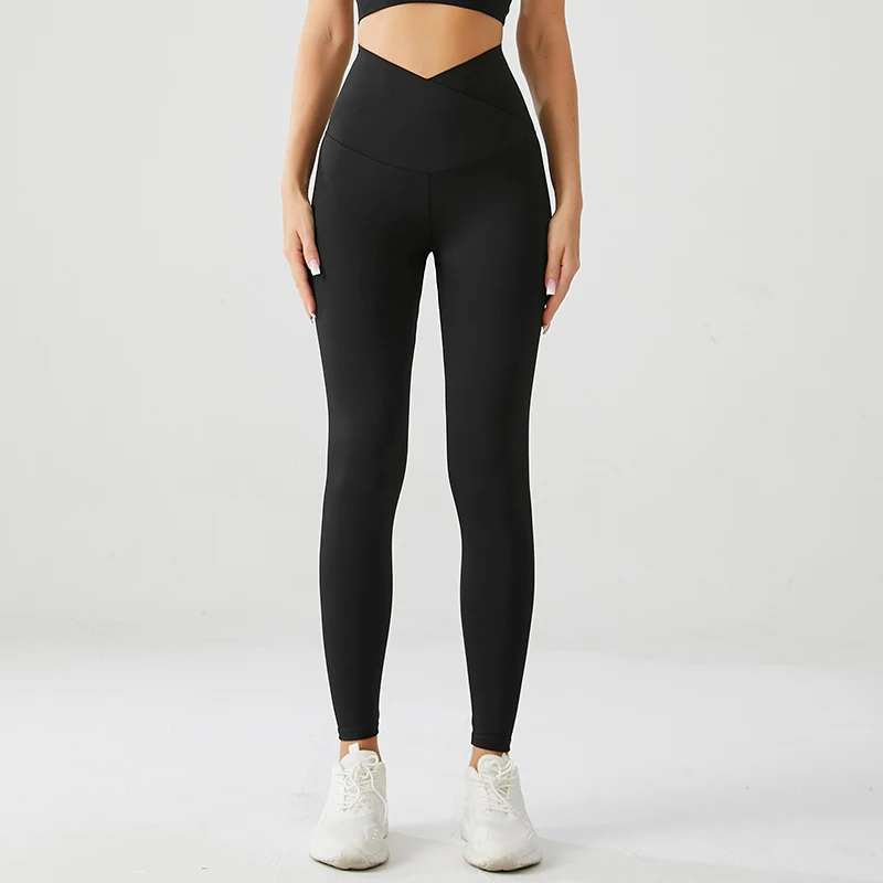 Custom Fitness Comfortable Support Soft Seamless Silk Non-see Through V Cut Shape Yoga Leggings Pants for Women Girls