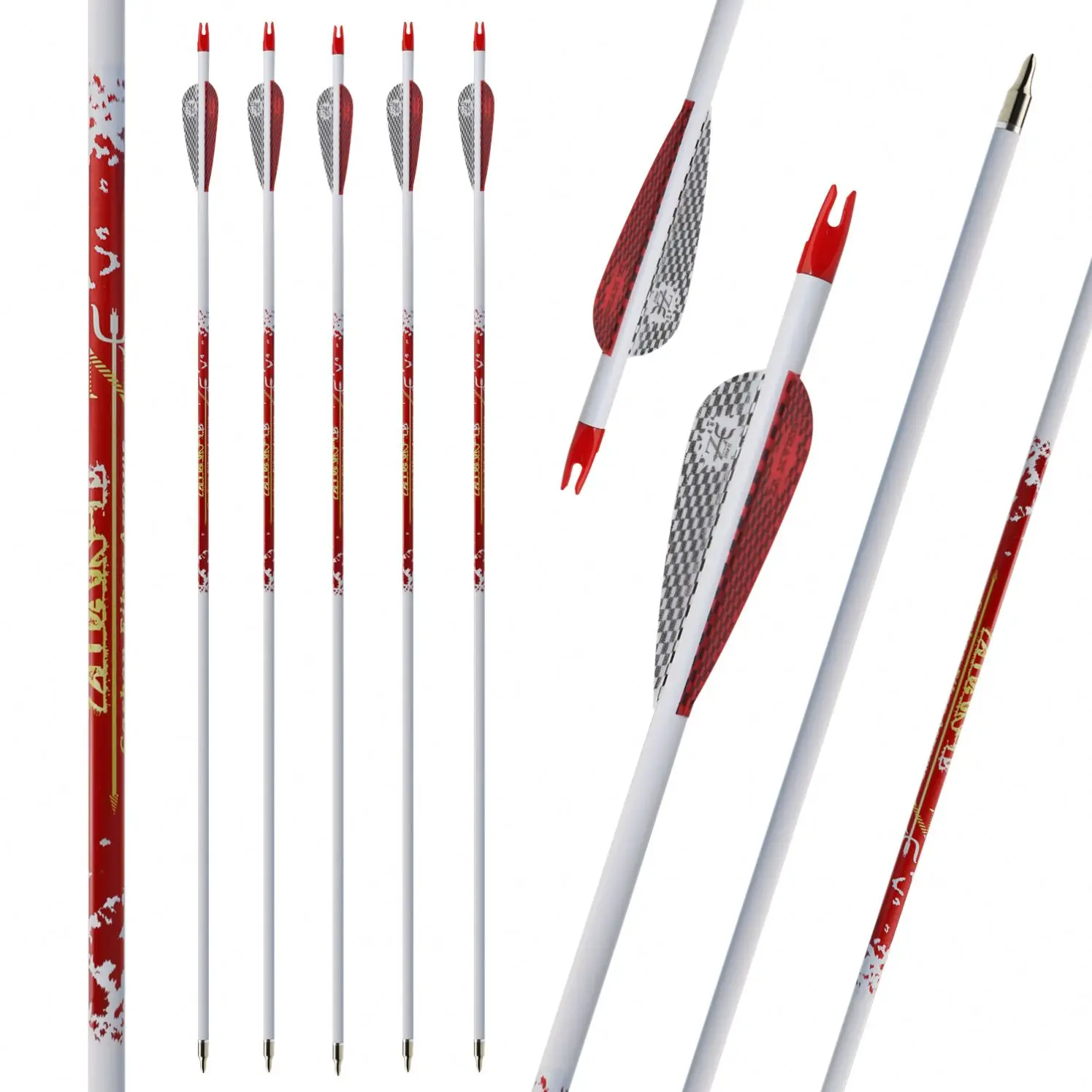 Archery 28/29/30/31 Inch Carbon Fiber Arrow Shaft with 3 Inch TPU Vanes Field Tips for Archery Compound Bow & Recurve Bow