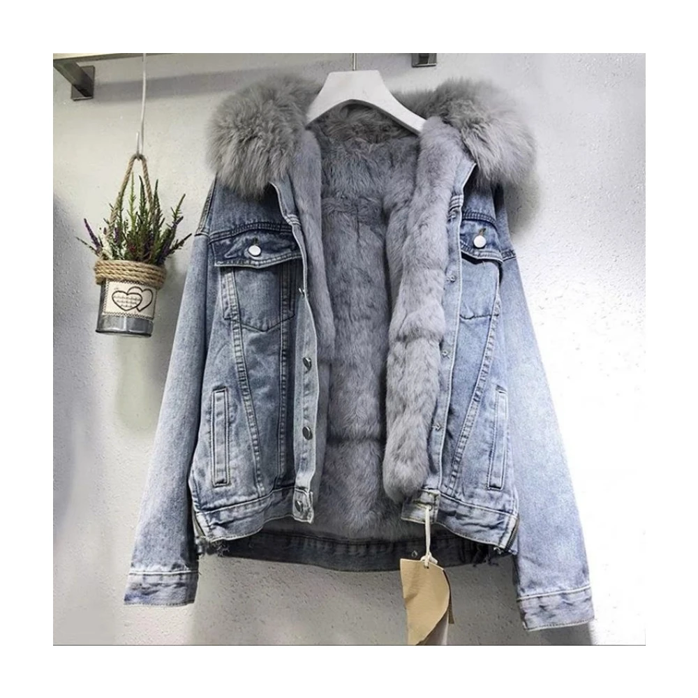 Wholesale Autumn Winter New Fashion Fur Jean Jacket For Women Denim Coat Fur Lining Vintage Casual Jacket