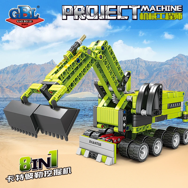 KY1081 8 in 1 Super Engineering Vehicle Engineering Series Excavator toy four in one technology Christmas building block toy