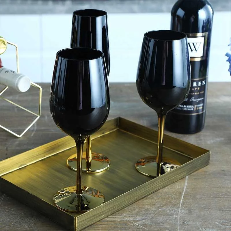 2021 Fashion Black Colored Glass Goblets Wine Glasses Set For Wedding And Party