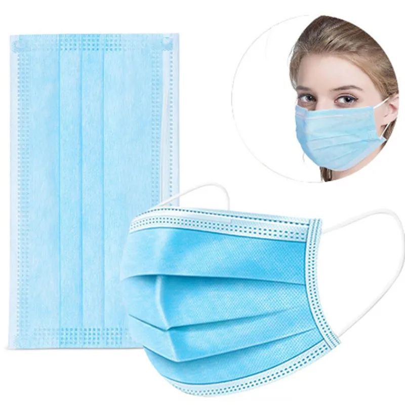 50Pcs Disposable Medical Face Mask Manufacturer Custom Non Woven Blue 3 Ply Facemask Dental Virus Hygiene Ear Loop Mask Sergical