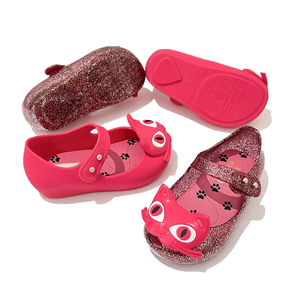 MINI DD Children Matte Cat Jelly Shoes High Quality Kids Girl Sparkling Kids Sandals Girls Jelly Sandal