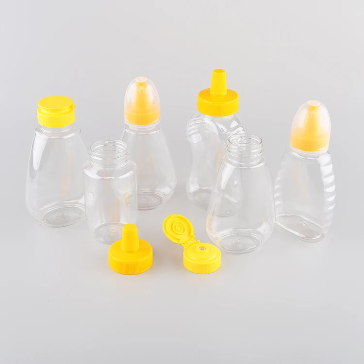 300g 350g 500g Plastic Honey Bottles 350ml 250ml Clear Plastic Jars with Tip Caps Empty for Sauce Water Packaging