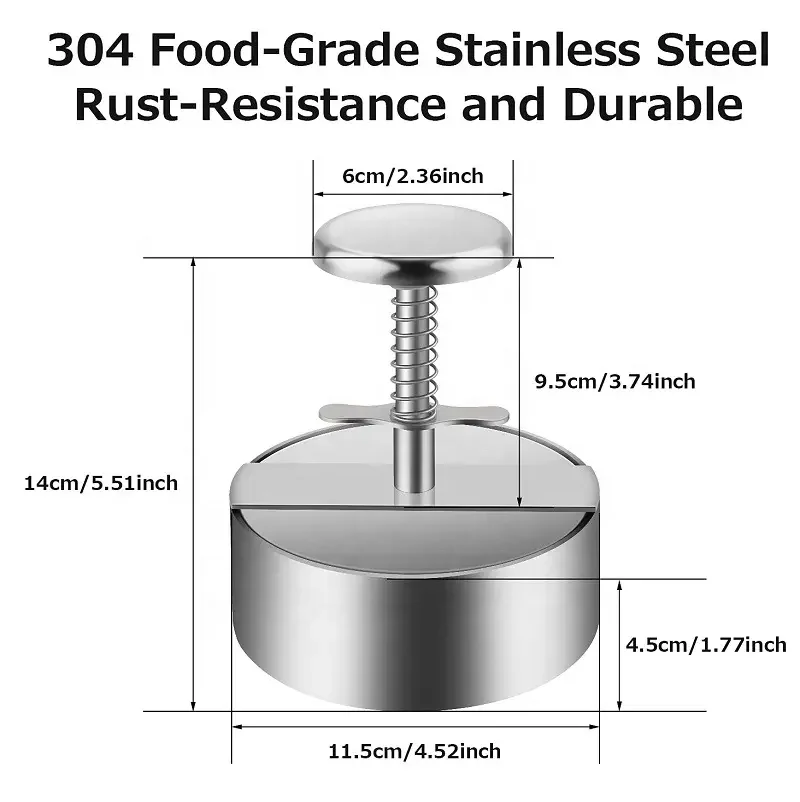 Large 14cm 304 Stainless Steel Burger Press Non-Stick Hamburger Press Patty Maker for BBQ