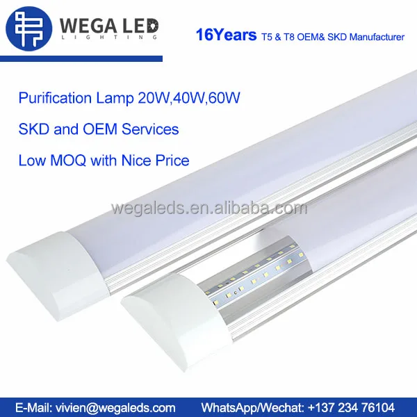 Indoor Batten Linear Lamp Aluminum and PC Housing PF0.9 Driver 110V 220V Purification Light LED Tube Lights 4FT 40W with SKD