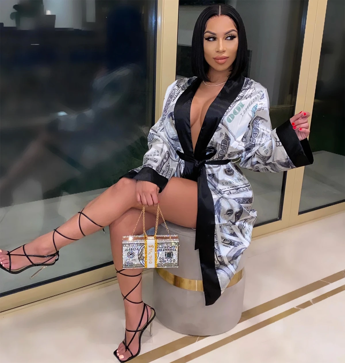 
Lady Soft venetian Bathrobe Spring Autumn Nightgown Winter Sweet Girls Loose Comfortable Bath pink money Robes For Women 