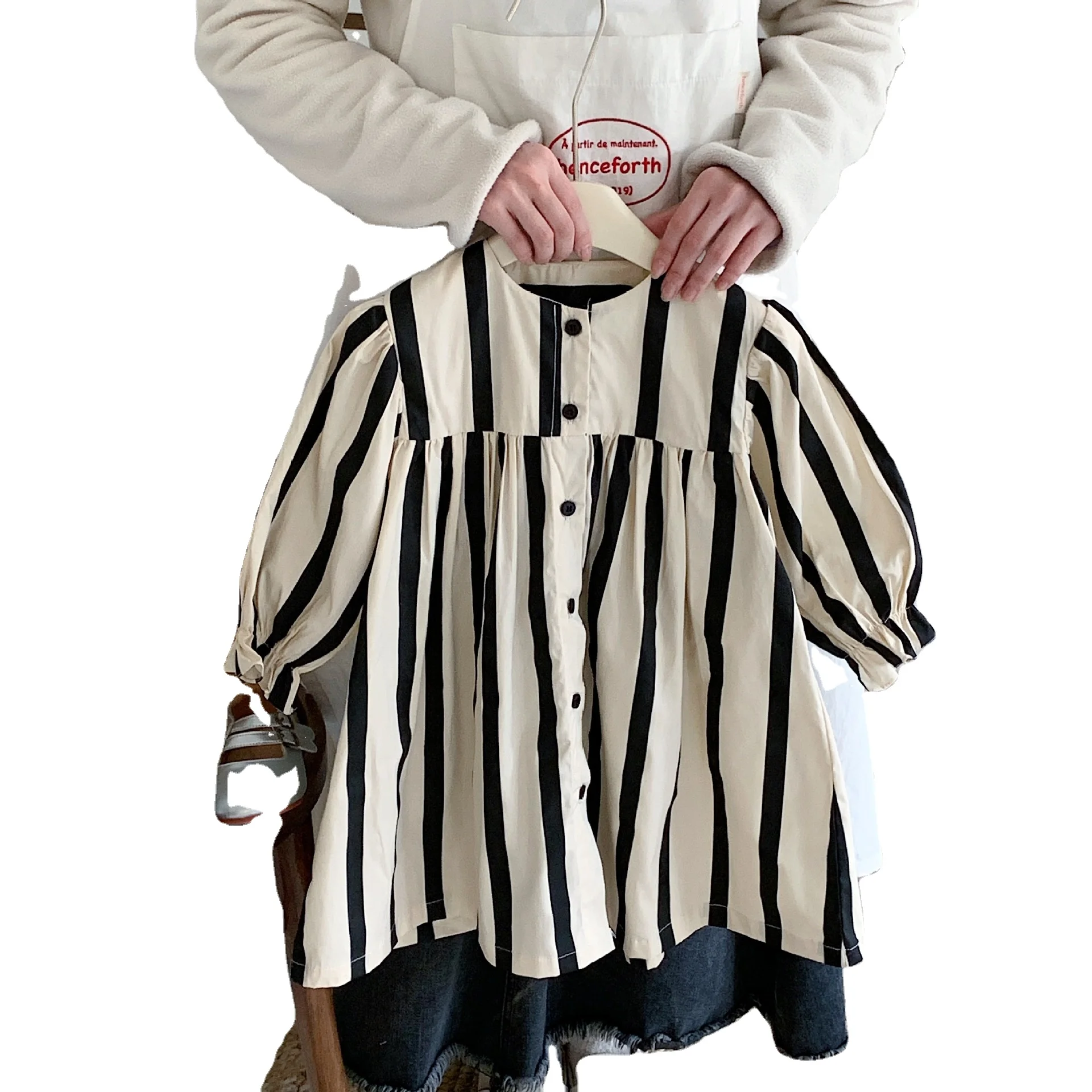 Spring Baby Girl Black and white striped loose round collar shirt dress girls long sleeve princess dress for kids dress